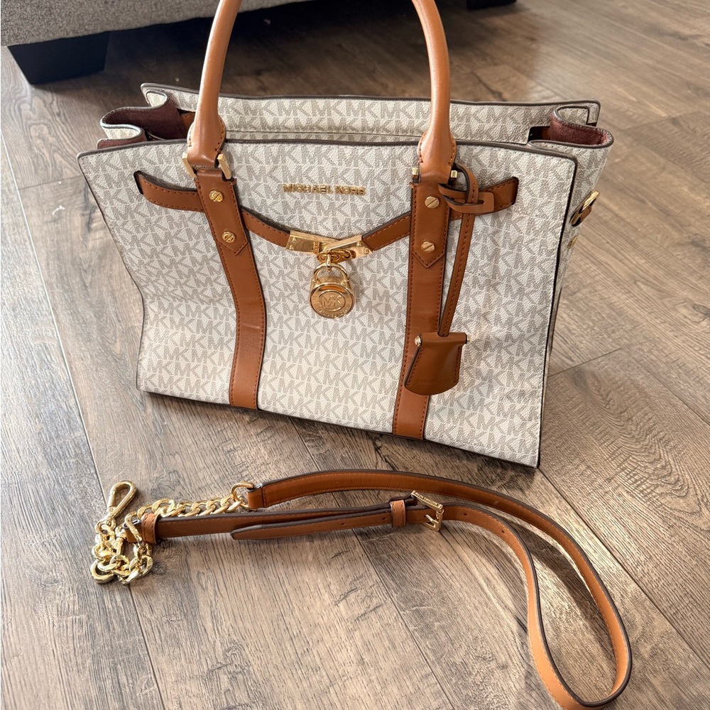 Michael Kors Cream and Brown Satchel
